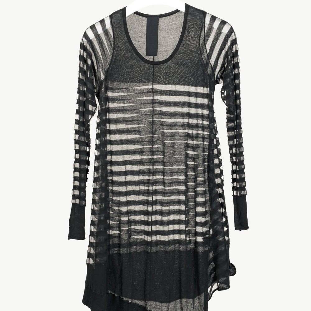 Rundholz Black Mesh Stripe Asymmetrical Tunic Midi Dress